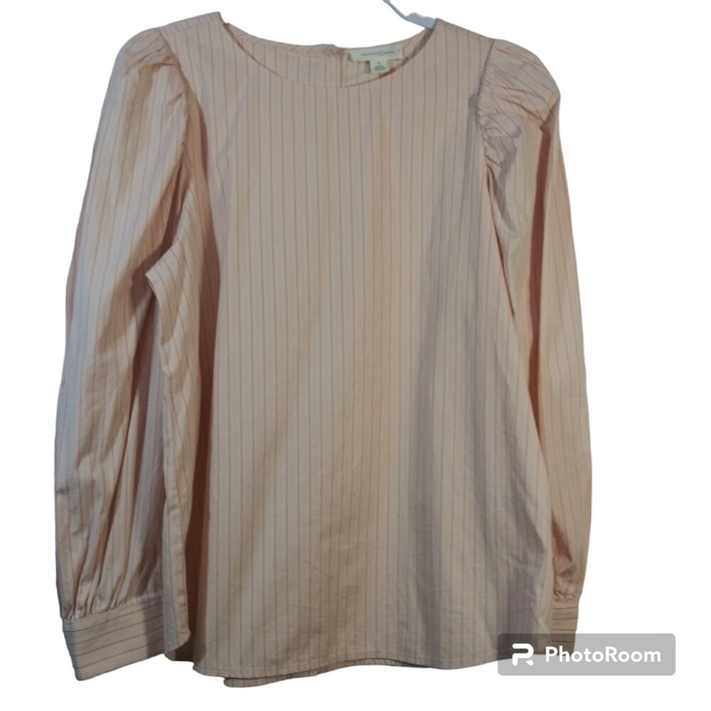 Treasure & Bond Pink Stripe Puff Sleeve Button Back Long Sleeve Top Size M